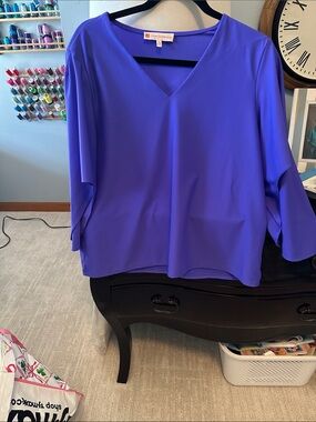 Jude Connally Daniella V-Neck Dolman Sleeve Top in purple, size medium